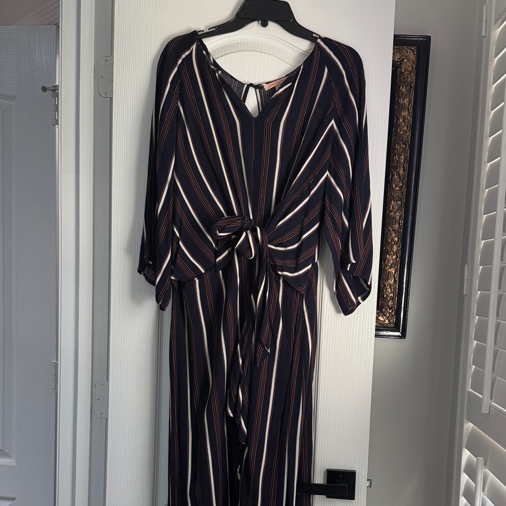 Gibson Navy and White Striped Long Sleeve Dress